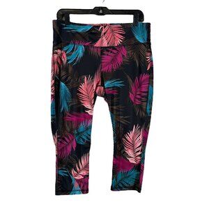Xersion Colorful Tropical Floral Crop Capri Leggings Women's Size Large